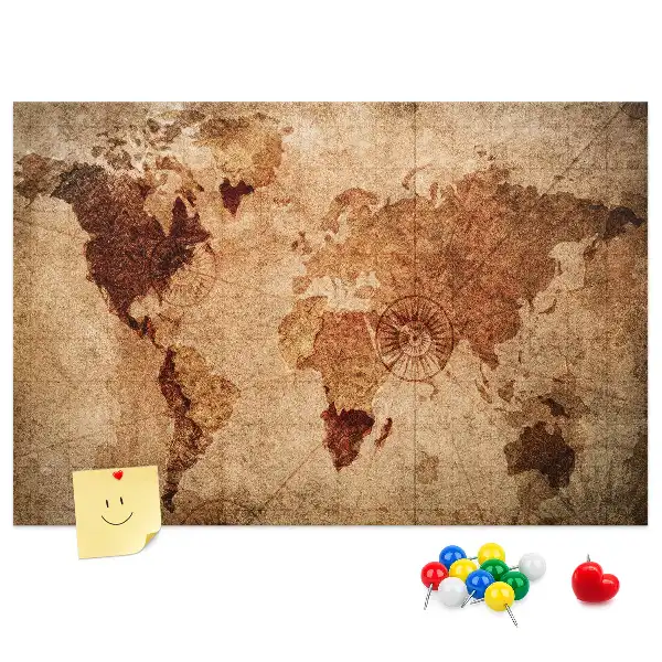 Printed Cork Memo Board with Old World Map Design