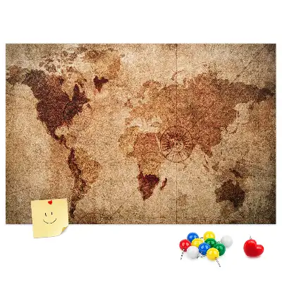 Printed Cork Memo Board with Old World Map Design