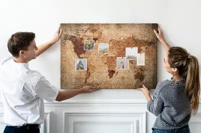 Printed Cork Memo Board with Old World Map Design