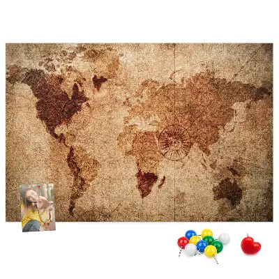 Printed Cork Memo Board with Old World Map Design