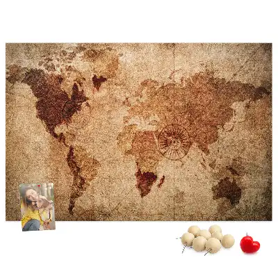 Printed Cork Memo Board with Old World Map Design