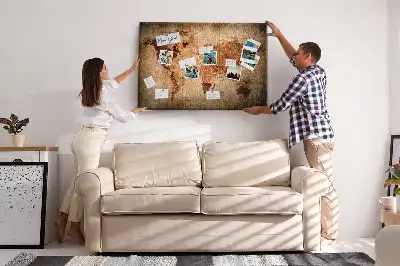 Printed Cork Memo Board with Old World Map Design