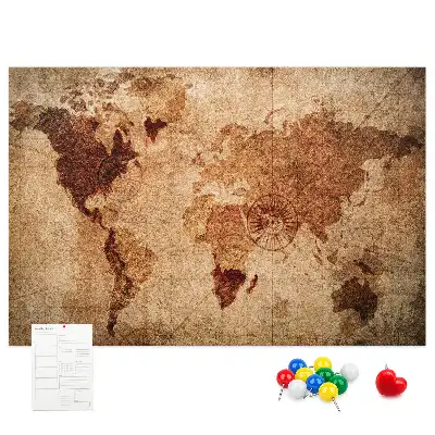 Printed Cork Memo Board with Old World Map Design