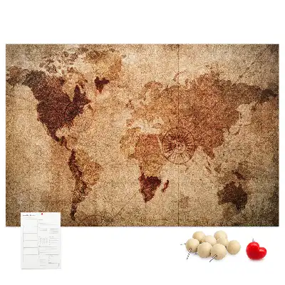 Printed Cork Memo Board with Old World Map Design