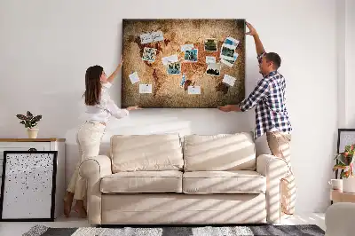 Printed Cork Memo Board with Old World Map Design