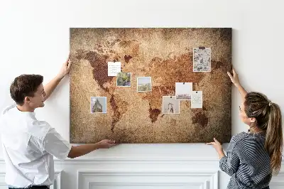 Printed Cork Memo Board with Old World Map Design