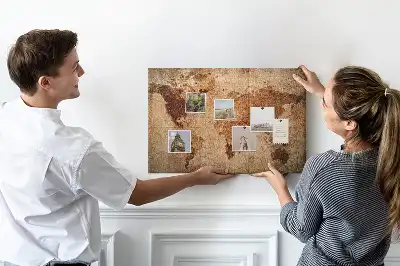 Printed Cork Memo Board with Old World Map Design