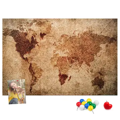 Printed Cork Memo Board with Old World Map Design