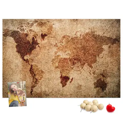 Printed Cork Memo Board with Old World Map Design