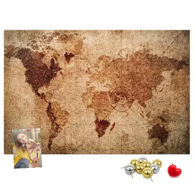 Printed Cork Memo Board with Old World Map Design