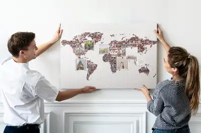 World Map Printed Cork Memo Board
