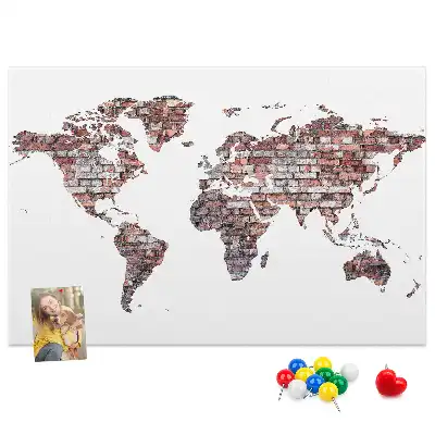 World Map Printed Cork Memo Board