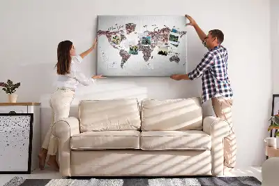 World Map Printed Cork Memo Board