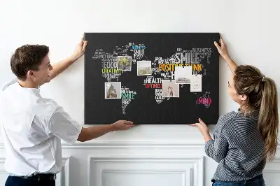 Printed World Map Cork Board