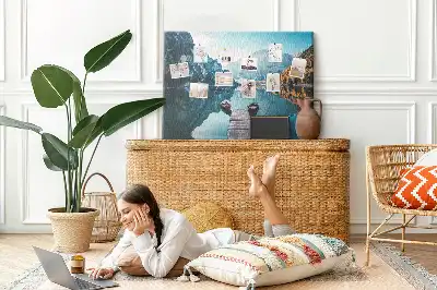 Printed Cork Board with Boats on the Lake Design