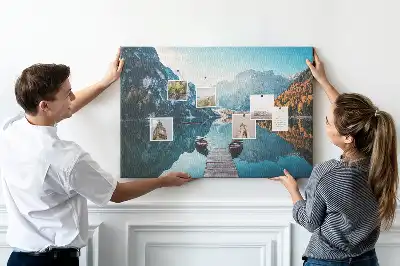 Printed Cork Board with Boats on the Lake Design