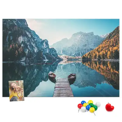 Printed Cork Board with Boats on the Lake Design