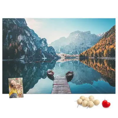 Printed Cork Board with Boats on the Lake Design