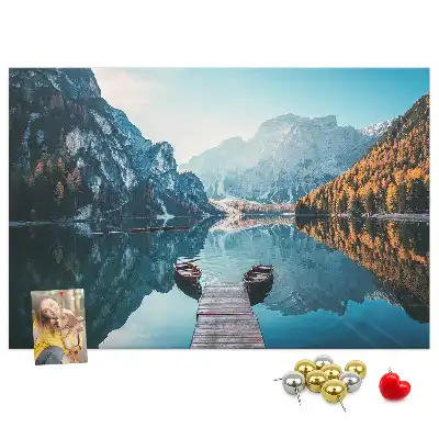 Printed Cork Board with Boats on the Lake Design
