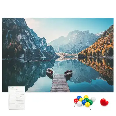Printed Cork Board with Boats on the Lake Design
