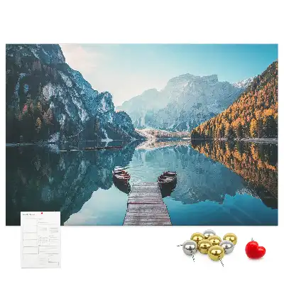 Printed Cork Board with Boats on the Lake Design