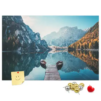 Printed Cork Board with Boats on the Lake Design