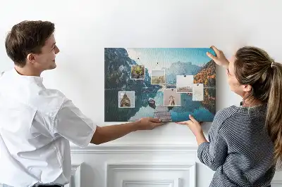 Printed Cork Board with Boats on the Lake Design