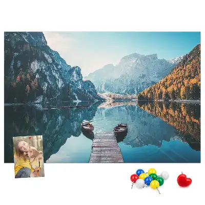 Printed Cork Board with Boats on the Lake Design