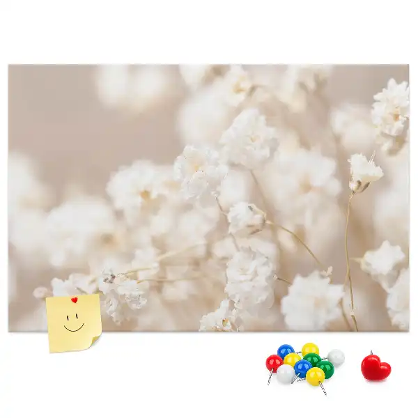 Small printed cork board with white flowers