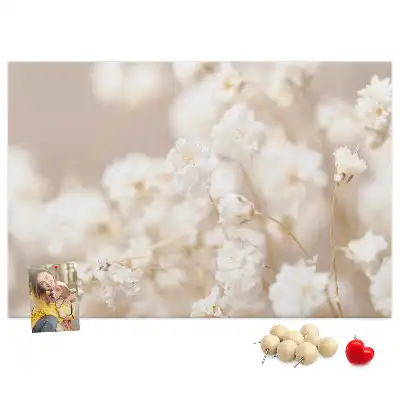 Small printed cork board with white flowers