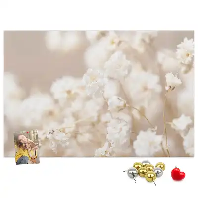 Small printed cork board with white flowers