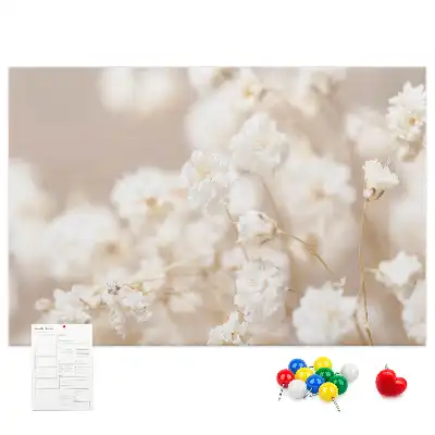 Small printed cork board with white flowers