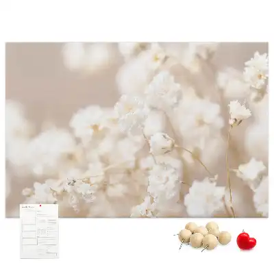 Small printed cork board with white flowers