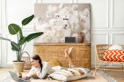 Small printed cork board with white flowers