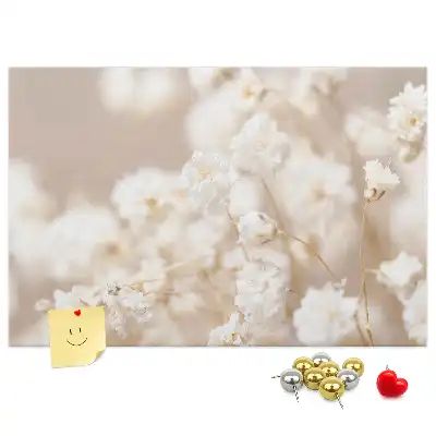 Small printed cork board with white flowers