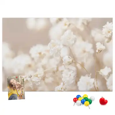 Small printed cork board with white flowers
