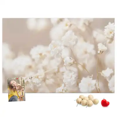 Small printed cork board with white flowers