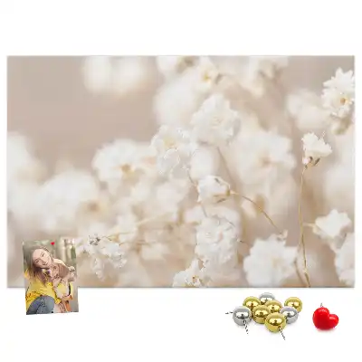 Small printed cork board with white flowers