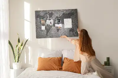 Cork Memo Board with Concrete World Map Design