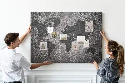 Cork Memo Board with Concrete World Map Design
