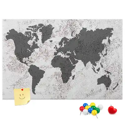 Concrete World Map Printed Cork Board