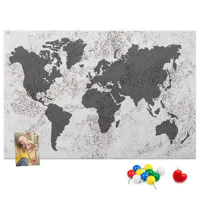 Concrete World Map Printed Cork Board