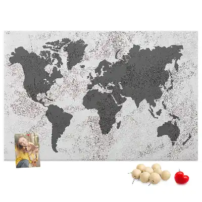 Concrete World Map Printed Cork Board
