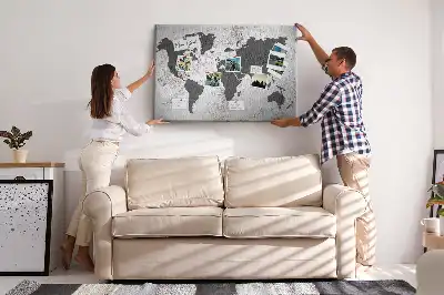 Concrete World Map Printed Cork Board