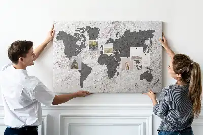 Concrete World Map Printed Cork Board