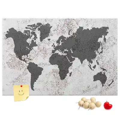 Concrete World Map Printed Cork Board