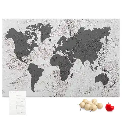 Concrete World Map Printed Cork Board