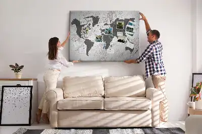 Concrete World Map Printed Cork Board