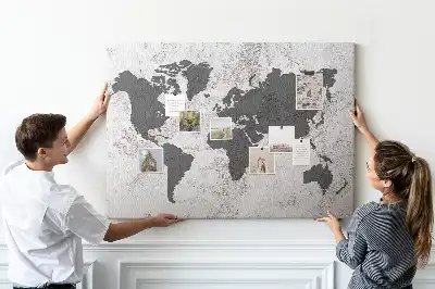 Concrete World Map Printed Cork Board