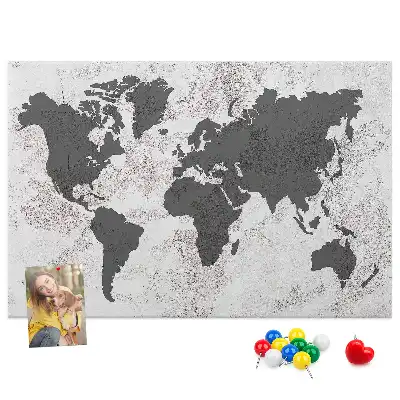 Concrete World Map Printed Cork Board